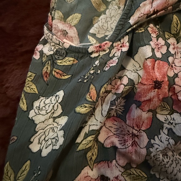 Billabong Olive Green Floral Swim Coverup with Pink Flowers - Picture 4 of 4
